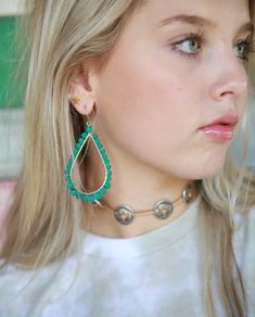 Bohemian Turquoise Hoop Earrings For Beach, Turquoise Hoop Earrings With Colorful Beads For Beach, Nickel-free Teardrop Turquoise Hoop Earrings, Elegant Nickel-free Turquoise Hoop Earrings, Southwestern Turquoise Nickel-free Hoop Earrings, Hoops Earrings, Beaded Hoop Earrings, Beaded Hoops