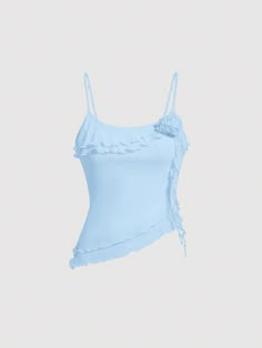 Baby Blue Elegant Collar  Knitted Fabric Plain Cami Embellished Slight Stretch  Women Clothing Aespa Concert Outfit, Blue Summer Top, Rh Fit Ideas, Outfit Recreation, Mcbling Fashion, Blue Clothes, Delicate Clothes, Blue Corset