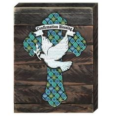 a wooden box with a white dove on it and the words,'confirmation blessing '