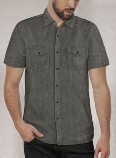 Hot weather? Keep yourself cool without missing a style step with our European Anchor Gray Linen Western Style Shirt. 
 
 Cut from 100% linen, the shirt characterizes a soft, comforting texture and is breathable, made to a tailored fit; it's delivered in a neutral tone that'll look great when worn. 
 
  Fabric: 100% Linen  Color Family: Gray  Buttons: Black Snap  Pocket Style: Flap   
 Made according to your measurements for the special you. 
 
 Pamper yourself, get this shirt made exclusively f Casual Linen Shirt With Button Closure, Casual Shirt With Spread Collar For Gatherings, Casual Fitted Shirt With Casual Collar, Relaxed Fit Casual Shirt With Roll-up Sleeves, Casual Shirt With Spread Collar, Casual Shirt With Roll-up Sleeves Relaxed Fit, Casual Black Shirt With Welt Pockets, Casual Short Sleeve Shirt With Spread Collar And Placket, Linen Shirt With Casual Collar