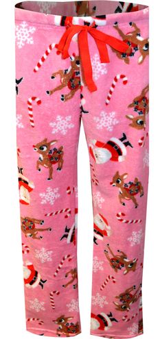 These will surely put you in a Christmas mood! These awesome soft and fuzzy plush lounge pants for ladies feature Rudolph the Red-Nosed Reindeer and Santa. These plush pajama pants are machine washable with covered elastic waistband with drawstring tape tie. Adorable! Missy cut. Christmas Pants, Cute Christmas Pajama Pants, Plush Pj Pants, Christmas Pyjama Pants, Fluffy Pj Pants, Pink Christmas Pajama Pants, Chirstmas Pajama Pants, Fuzzy Pj Pants, Christmas Pj Pants