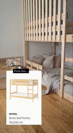 the bunk bed frame is made from wood