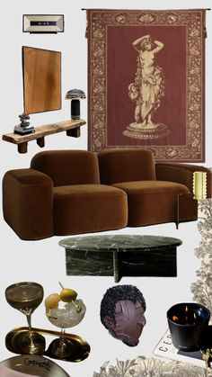 a collage of furniture and decor items