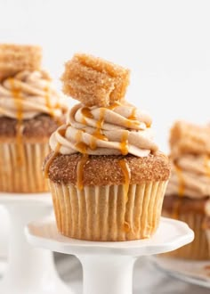 cinnamon cupcakes stacked on top of each other