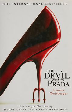 the devil wears prada movie poster with red high heeled shoe and arrow symbol