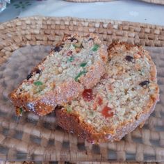 two slices of fruit cake on a plate