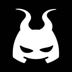 a white mask with horns and eyes on a black background