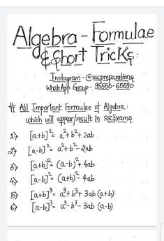 an image of a handwritten text with the words'algebra formulae and short tricks '