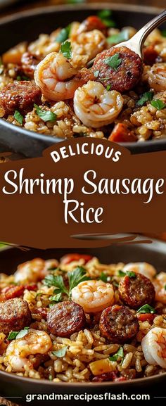 delicious shrimp and sausage rice in a skillet