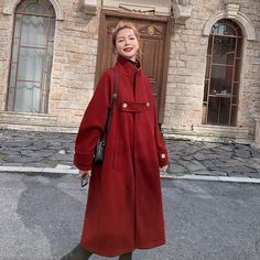 Wool Coat Women | Vintage Red Wool Coat | Stand Collar Cape Coat | Winter Wool Coat | Princess Coat This vintage red wool coat is a timeless classic that will elevate your winter wardrobe. Crafted from a luxurious wool blend, this coat features a stand collar cape design, offering both warmth and elegance. Key Features: Luxurious wool blend construction Eye-catching vintage red hue Stand collar cape coat design Loose fit for comfortable layering 126cm/49' Shoulder width + Sleeve length: 70cm/27' Whether you're layering it over casual or formal outfits, this princess coat with a loose fit and long length ensures both warmth and style throughout the season. Add a statement piece to your winter collection with this standout wool coat. Red Winter Coat, Stand Collar Coat, Red Wool Coat, Cape Designs, Princess Coat, Wool Winter Coat, Coat Stand, Wool Coat Women, Formal Outfits