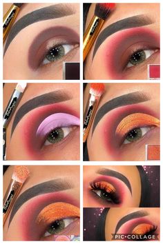 Neon Eyeshadow Looks Step By Step, Neon Eyeshadow Looks, Step By Step Eyeshadow, Eyeshadow Looks Step By Step, Sunset Eyeshadow, Eye Makeup By Eye Color, Neon Eyeshadow, Crease Makeup