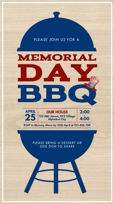 the memorial day bbq flyer is shown