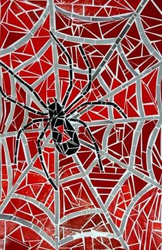 a painting of a spider on a red background