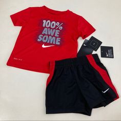 New 2 Pieces Included Red Playwear Sets For Summer, Red Summer Playwear Sets, Red Cotton Short Sets, Red Casual Playtime Sets, Red Cotton Sports Set, Sporty Red Shorts For Playwear, Casual Red Shorts For Playtime, Red Shorts For Summer Playtime, Red Sporty Playtime Sets