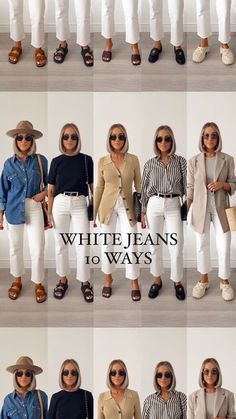 White Jeans Work Outfit Winter, White Mom Jeans Outfit Fall, Womens White Jeans Outfits, Style Off White Jeans, White Cropped Jeans Outfit Fall, Chic White Jeans Outfit, Long White Jeans Outfit, White Winter Jeans Outfit, White Jeans Dressy Outfits