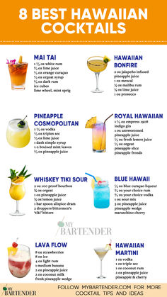 Best Hawaiian Cocktails Color Themed Cocktails, Hawaiian Theme Drinks, Tropical Mixed Drinks Alcoholic, Tropical Vodka Cocktails, Maui Island Breeze Cocktail, Moana Inspired Cocktails, Summer Themed Drinks, Tiki Bar Cocktails, Tiki Bar Drinks Cocktail Recipes