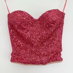 Deep Pink Strapless Sequin-Embellished Bustier Top From Elisabetta Franchi Featuring Moulded Cups, Rear Hook And Eye Fastening And A Cropped Fit. The Main Fabric Is 90% Polyester And 10% Elastane And The Top Has Sequins All Throughout. This Top Is A Size It 40 (Equivalent To S, Us 4). Deep Pink, Bustier Top, Sequin, Size 4, Womens Tops, Crop Tops, Pure Products, Pink, Fabric