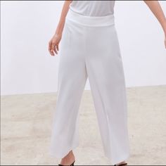 White Wide Leg Pants From Zara, I Needed A Medium Size So I’m Selling This One Versatile Summer Wide Leg Pants For Formal Occasions, Versatile Summer Formal Wide Leg Pants, White High-waisted Culottes For Work, White Ankle-length Wide Leg Pants For Formal Occasions, Summer Formal Stretch Pants, Summer Stretch Formal Pants, Elegant White Culottes, Elegant White Straight Culottes, High-waisted Summer Office Pantsuit