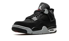 The Air Jordan 4 “Black Canvas” is a stealthy, mostly monochromatic colorway of the retro basketball shoe.  The “Black Canvas” Jordan 4 is a versatile colorway of Michael Jordan’s fourth signature shoe that features a black canvas construction.  Black netting appears on the tongue and on the mid-panel.  Light Steel Grey eyelet panels contrast the shoe’s black-based appearance.  A grey Jumpman is found on the heel and on the black canvas tongue.  Underfoot, a black and white foam midsole and visi Black Canvas Jordan 4, Canvas Jordan 4, Jordan 4 Black Canvas, Air Jordan 4 Black Cat, 4s Jordans, Black Canvas Shoes, Adidas Sl 72, Jordan 4 Black, Bear Leather