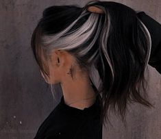 Top Black Bottom Platinum Hair, Dark Hair Color Balayage Ideas, Peekaboo With Black Hair, Black Hair With Silver Peekaboo, Black Hair Grey Underneath, Black And Silver Peekaboo Hair, Peekaboo Grey Hair, Black Hair Silver Underneath, Dark Hair With White Underneath