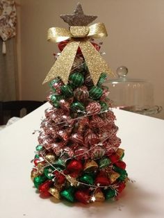 a small christmas tree made out of candy