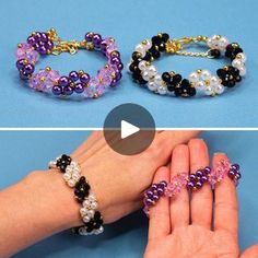 two pictures showing how to make beaded bracelets