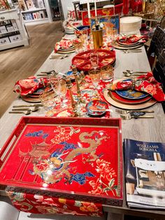 Dragon red design. Dragon plates, table runners, dragon lazy susan, red cloth napkins, chinese new year