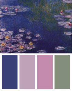 water lilies and other flowers are featured in the color palettes for this painting