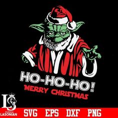 a black and red christmas card with an image of yoda wearing a santa hat