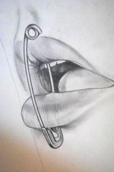 a pencil drawing of a person's eye with a hook in it