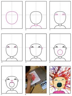 step by step drawing instructions for children to learn how to draw people's faces