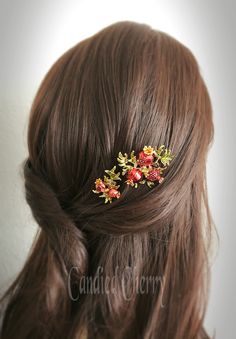 Botanical Inspired Red Pomegranate Hair Comb Hair Pin-vintage - Etsy Flame Hair, Vintage Hair Combs, Cherry Candy, Lace Mask, Vintage Hair Accessories, Red Pomegranate, Comb Hair, Tone Hair, Pin Jewelry