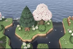 an aerial view of a small island with trees and flowers