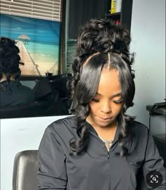 Middle Part Updo Hairstyles, Baby Shower Hairstyles Black Women, Updo With Bang, Braids Natural Hair, Hair Care Natural, African American Braids