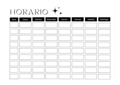 the printable horario calendar is shown in black and white, with stars above it