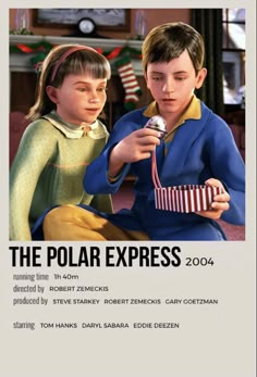 the polar express book cover shows two children eating popcorn