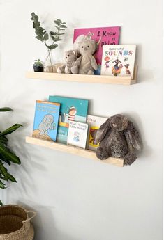 "These beautiful, sturdy, floating shelves are perfect for displaying all of your books, baby items, picture frames, kitchen decor, bathroom items, and lots more!  They're a gorgeous addition to almost any room in your home.   Each piece is handcrafted from carefully selected solid pine wood and features high quality stains and materials. CUSTOMIZE: You can choose your desired length, colour, and either a single shelf or a set of two!  The pictures shown are a variety of 18\" and 24\" lengths an Picture Ledge Bookshelf, Shelves Baby Room, Sturdy Floating Shelves, Bookshelf Floating Shelves, Wooden Picture Ledge, Bookshelf Floating, Baby Room Shelves, Bedroom Shelves, Crib Accessories