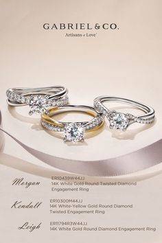 Rings that will have you saying, "That’s my dream piece!" ✨ 
ER10439W44JJ_ER10300Y44JJ_ER11794R3W44JJ Twisted Engagement Ring, Engagement Ring Designs, Gabriel Jewelry, Spring Wedding Decorations, Ads Design, Detailed Engagement Ring, Trending Engagement Rings