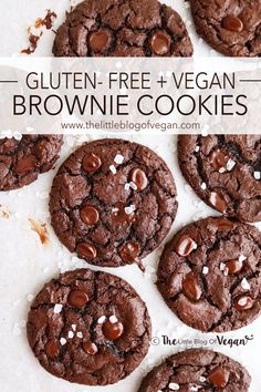 gluten free and vegan brownie cookies with white chocolate chips on top