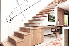 the stairs are made of wood and have metal handrails