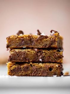 chocolate chip cookie bars stacked on top of each other