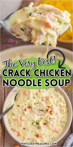 Prepare a quick and satisfying dinner in just 20 minutes this homemade crack chicken noodle soup. It is cooked on the stovetop and features savory rotisserie chicken and egg noodles. It's the ideal comfort food for an easy and satisfying dinner. Chicken And Egg Noodles, Rotisserie Chicken Soup, Egg Noodle Recipes, Creamy Chicken Noodle Soup, Chicken Noodle Soup Homemade, Noodle Soup Recipes, Soup Recipes Chicken Noodle, Chicken Soup Recipes, Chicken Noodle Soup