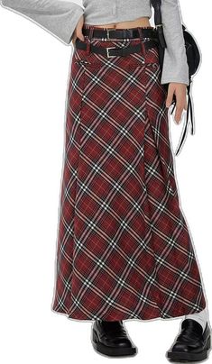 Red Maxi Skirt For Fall, Casual Red Maxi Skirt For Fall, Y2k Outfits Grunge, Aesthetic Clothes Y2k, Plaid Maxi Skirt, 90s Outfits, Clothes Y2k, 90s Outfit, Y2k Outfits