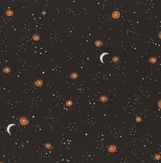 the night sky is full of stars and moon's in orange, white and black