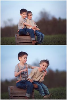 two young boys sitting on top of each other