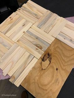 the wood is cut into squares and placed on top of each other