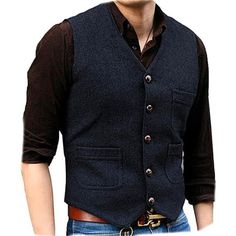 New Product 80% Polyester,20% Wool Buckle Closure Western Vest For Men Cowboy Vest Regular Fit Mens Vest Casual V Neck 5 Buttons 3 Real Functional Pockets Occasion: The Casual Men's Vest Match With Any Shirts, Suits, Tuxedoes.It Is Suitable For Formal Occasions,Daily Life, Business ,Work, Wedding, Date, Ball Or Graduation. Dry Clean Only For Mens Tweed Vest Multi Pocket Vest, Business Vest, Herringbone Suit, Tweed Vest, Suit Waistcoat, Winter Vest, Herringbone Tweed, Neue Outfits, Blue Vests