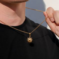 18k Gold Sun Pendant Necklace Mans Pendant Mens Necklace Mens Sun Star Pendant Waterproof Jewelry Gift for Man Boyfirnd Gift for Him - Etsy Gold Pendants For Men, Gold Necklace For Men, Gold Pendent, Jewelry Product Shots, Necklace Mens, Modern Addition, Mens Gold Jewelry, Mens Necklace, Sun Pendant