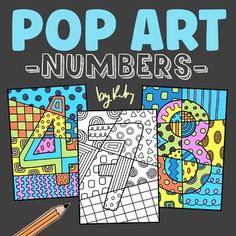 pop art numbers book with pencils and markers