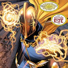 an image of a man in armor with fire coming out of his chest and the words doctor fate above him